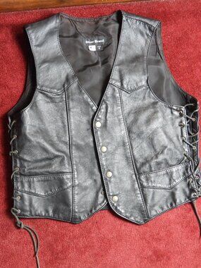 Steer Brand Men's M Genuine Leather Vest Black Motorcycle Biker Vest Vintage